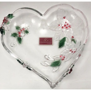 Celebrations by Mikasa Heart Shaped Poinsettia Dish Holiday Bloom 10.5” Glass‎